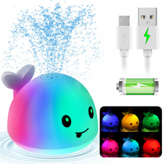 Gigilli whale bath toy water-sprinkler lights up for bath time delight.