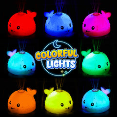 Gigilli whale bath toy with spray and LED lights, engaging bath play for toddlers.