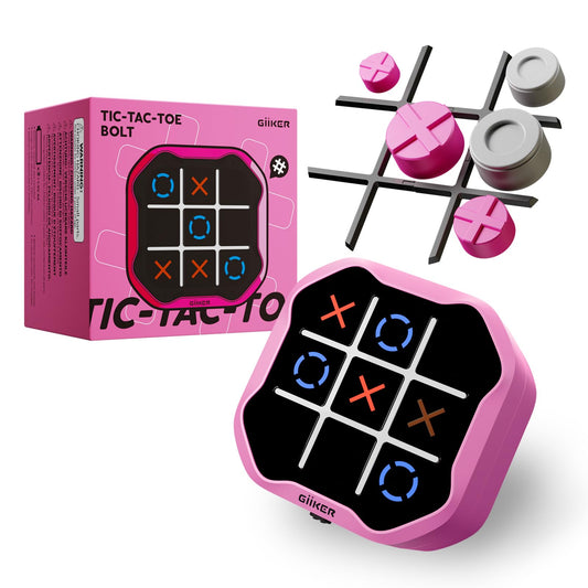 GiiKER Tic Tac Toe Bolt pink front view for travel-friendly family play.