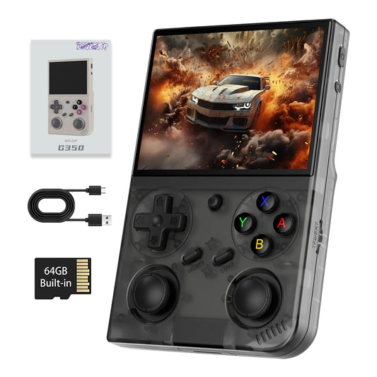 GiipGoop G350 console front view showing compact retro handheld design for on-the-go gaming.