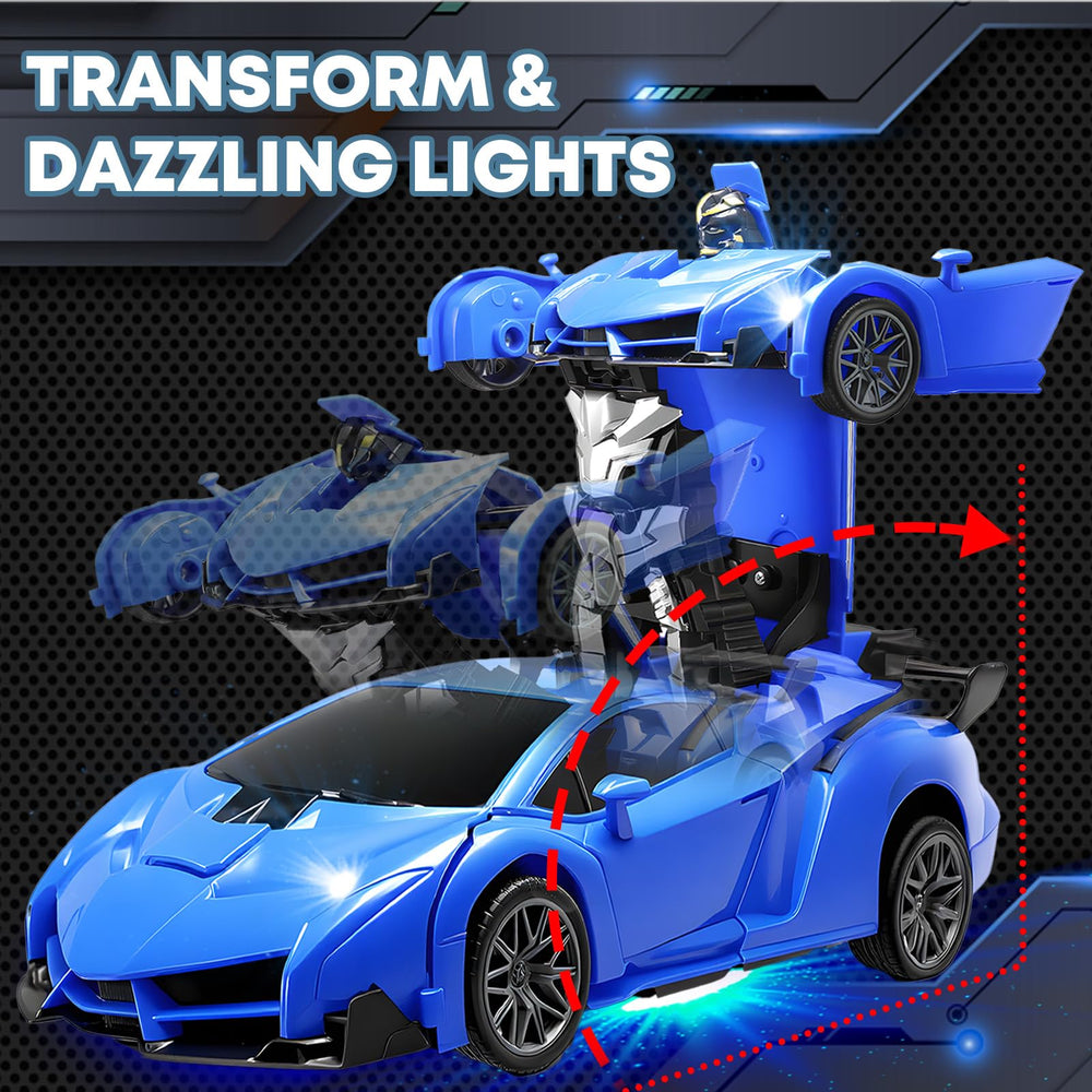 Gikimooy Transform RC car blue 360° spin demonstrates agile stunts during playtime.