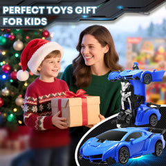 Gikimooy Transform RC car blue LED lights enhance nighttime action.