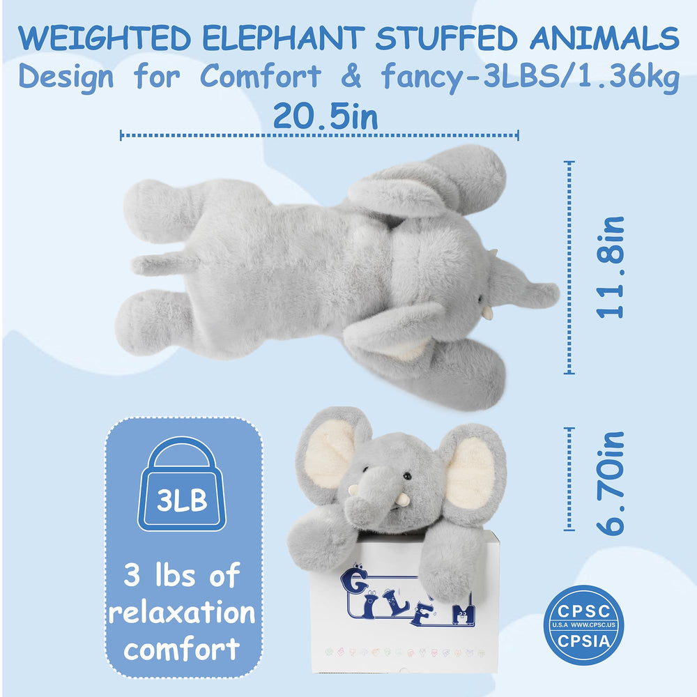 GILFWM Elephant Plush hugging-back feature with weighted belly for cozy support.