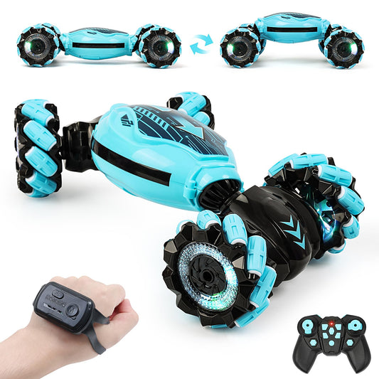 GILI gesture sensing RC stunt car front view with bright LEDs for indoor play