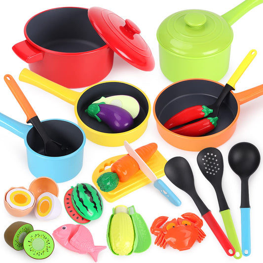 GILOBABY colorful cookware set for imaginative play and fine motor development.