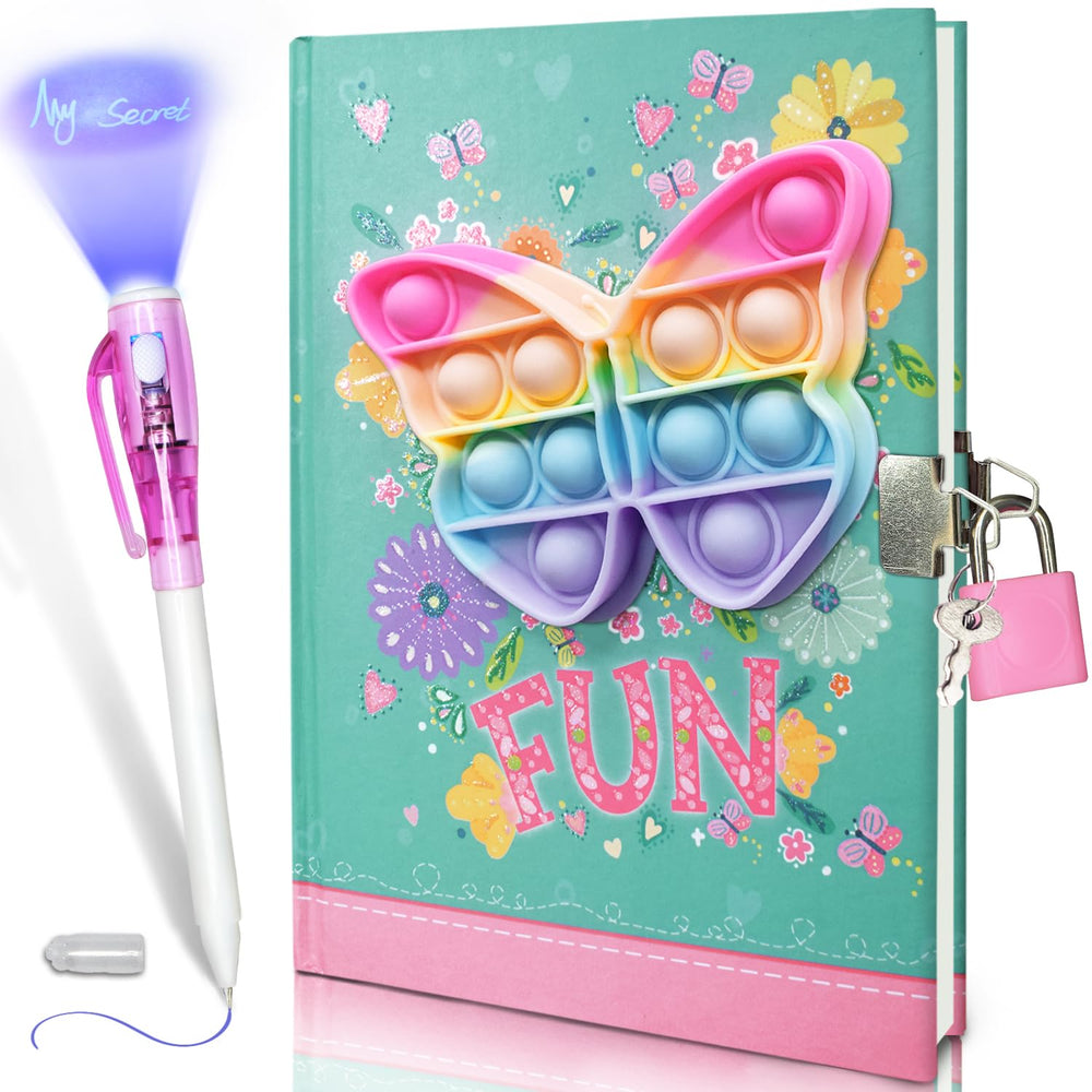 GINMLYDA pop girls diary with lock on butterfly cover for private journaling