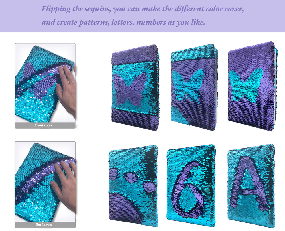 GINMLYDA Sequin Diary butterfly pattern flip, inspiring playful color changes for storytelling.