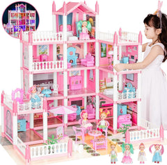 GirlDiary Doll House 4-story exterior view showing multiple rooms for imaginative play.