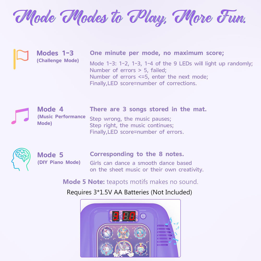 GirlsHome Dance Mat offers 5 modes with score display to encourage practice.