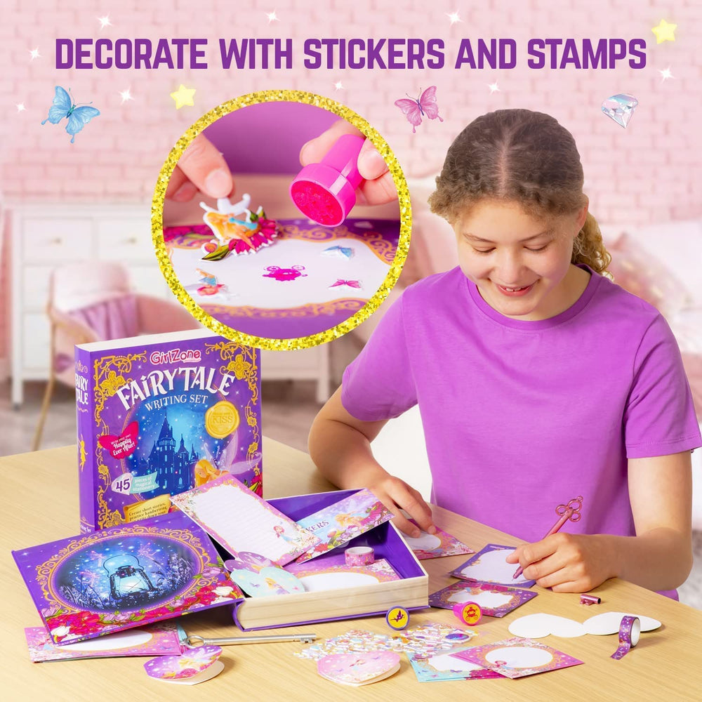 Envelopes and stamps match the fairytale theme for keepsake letters