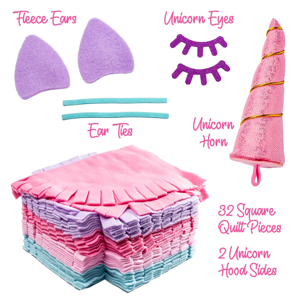 GirlZone Unicorn Snuggles tying process enabling simple no-sew construction