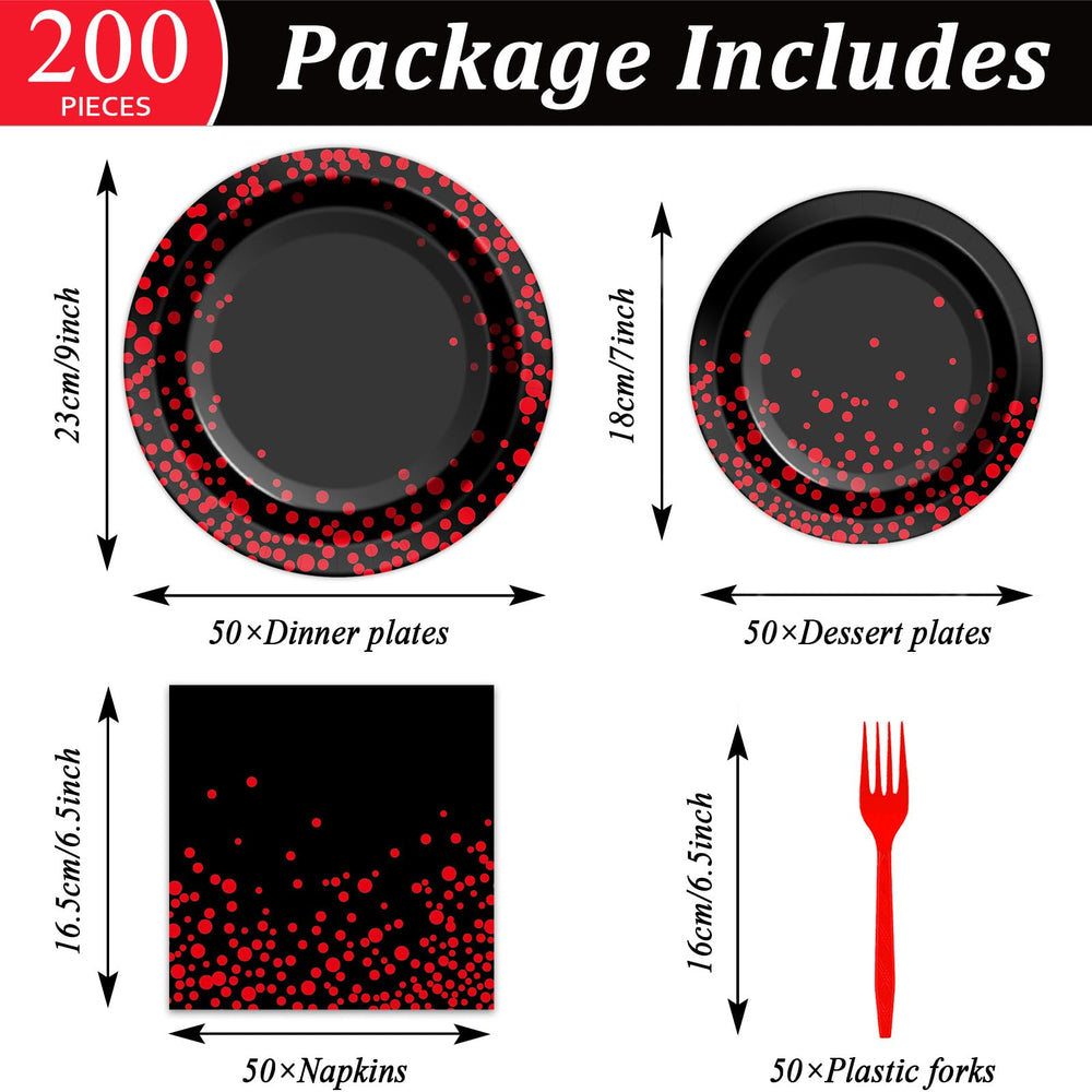 gisgfim red dot on black disposable dessert plates for party sweets