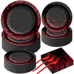 gisgfim red dot on black disposable plates, ideal for birthday servings