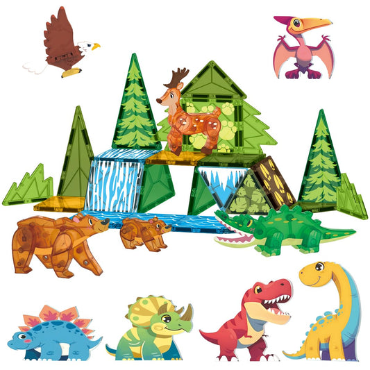 Givzan Magnetic Tiles Animals and Dinosaurs set for imaginative play and learning.