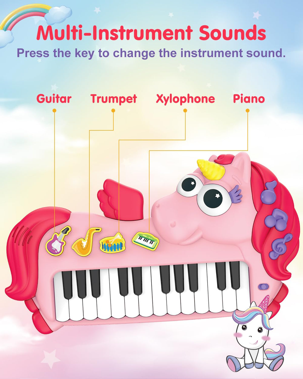 Givzan Unicorn Toddler Piano demo songs for guided listening fun