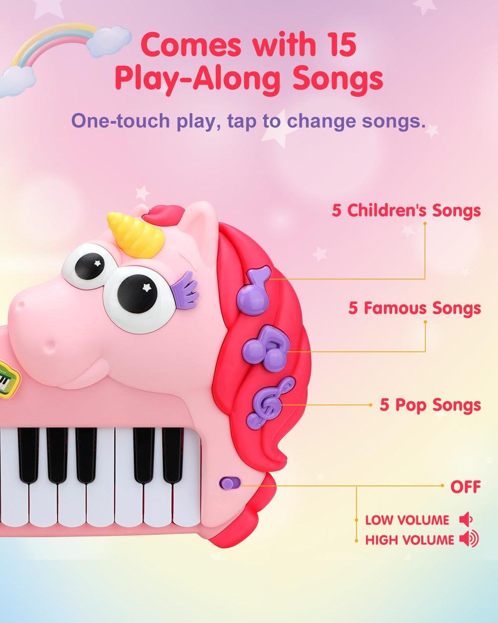 Givzan Unicorn Toddler Piano four instrument sounds for varied play