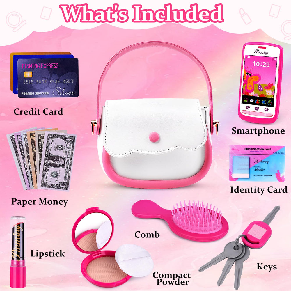 GJZZ Play Purse makeup kit laid out for pretend beauty play with mess-free fun