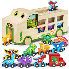 GJZZ wooden dinosaur truck for imaginative play and fine motor practice