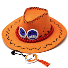 GK-O D Ace Cowboy Hat white with orange accents, ideal for cosplay.