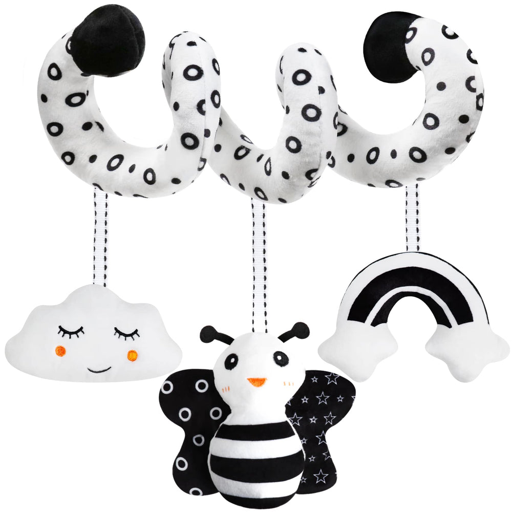 GKDOMS baby spiral stroller toy with high contrast visuals to stimulate focus.