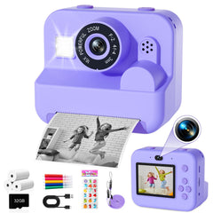 GKTZ Kids Camera Instant Print front view with inkless printing capability.