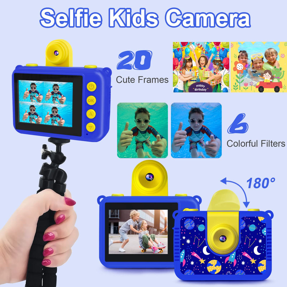 GKTZ Kids Camera with neck strap and bike mount for hands-free recording