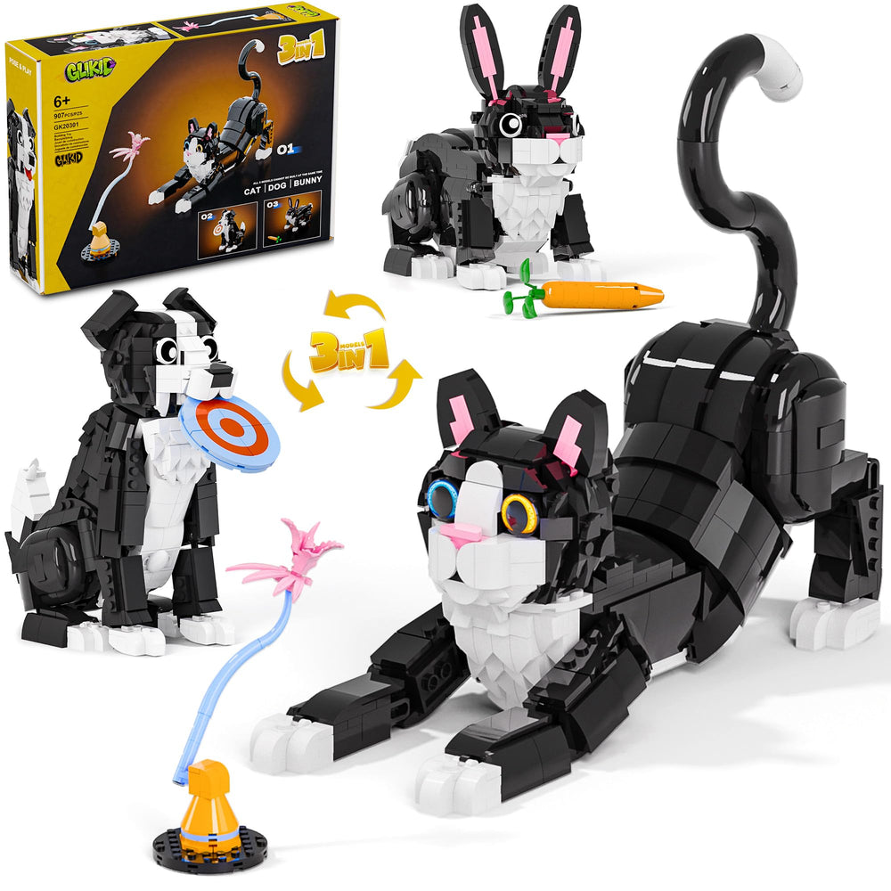 Glikid 3-in-1 tuxedo cat pose for imaginative play