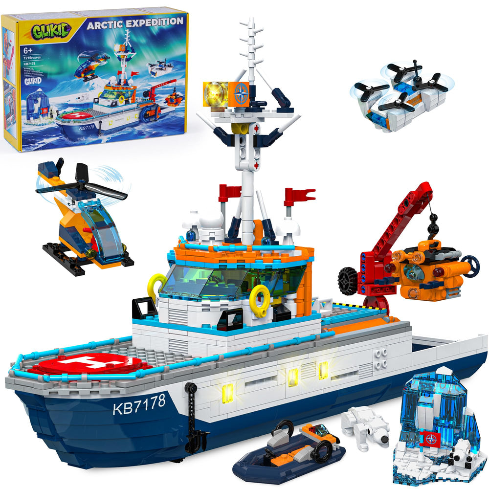 Glikid City Boat Building Set LED icebreaker ship with glowing lights for immersive Arctic play