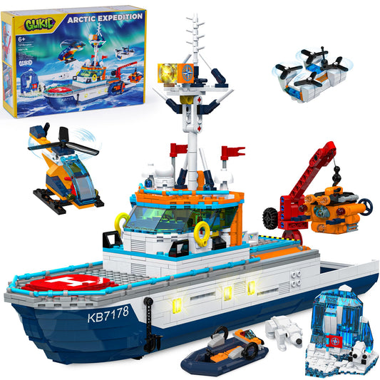Glikid City Boat Building Set LED icebreaker ship with glowing lights for immersive Arctic play