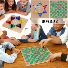 Glintoper 5-in-1 board displaying Snakes and Ladders layout for families