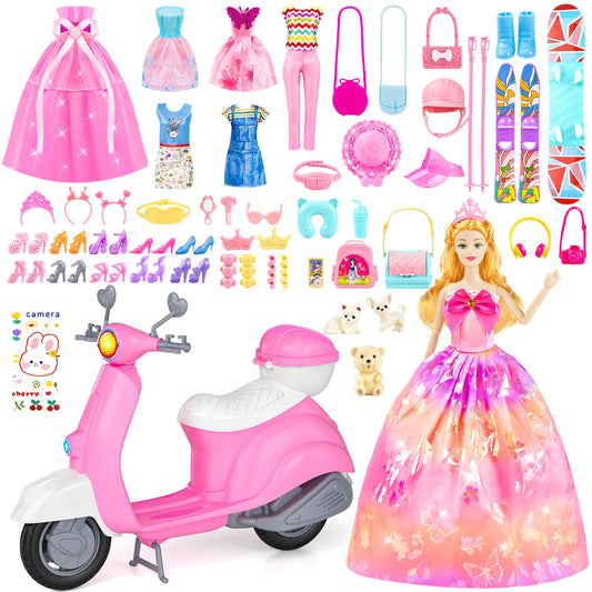 Glisiol 67Pcs doll clothes set with doll for imaginative dressing.