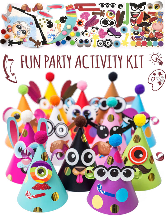 Glittery Garden 24-pc party hats kit ready for quick assembly and creative play