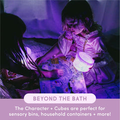 Glo Pals Lumi bath scene with child enjoying safe colorful glow
