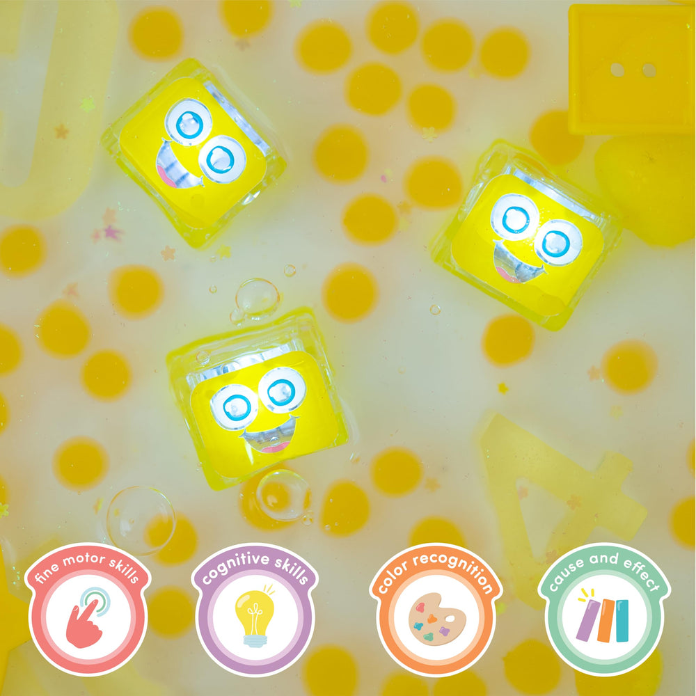 Glo Pals bath toy cubes activate on contact with water.