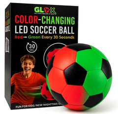 GLO-X glow soccer ball in night backyard play with red and green color change