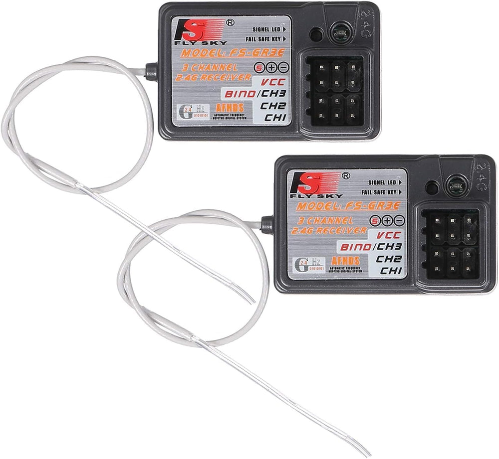 Globact FS-GR3E receiver front view shows compact design and AFHDS compatibility.