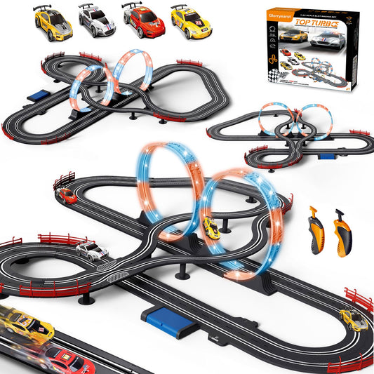 Glorryearst slot track with 28ft LED circle for glowing racing action.
