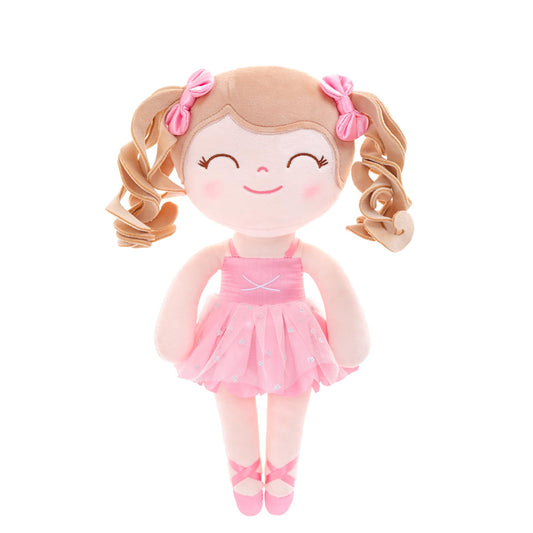 Gloveleya Baby Doll with curly hair in pink dress for cozy cuddling