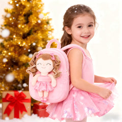 Gloveleya pink backpack, front pocket image, great for organizing small treasures.
