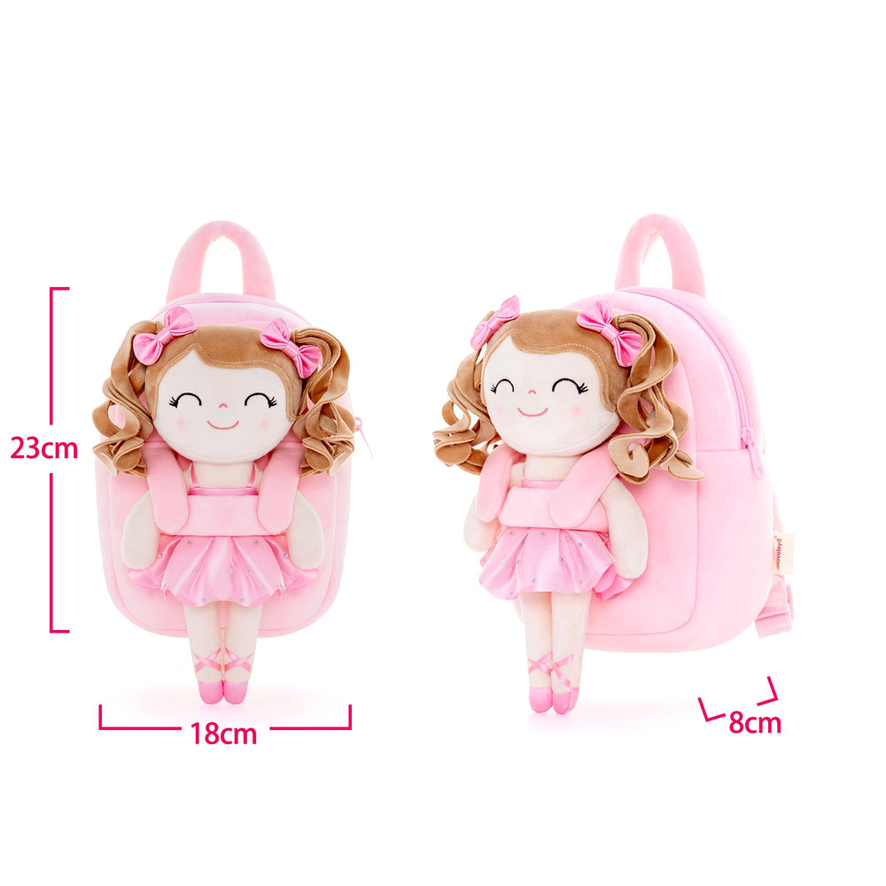 Gloveleya backpack plush-doll attachment front view, soft texture, easy to carry during adventures.