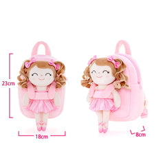 Gloveleya backpack plush-doll attachment front view, soft texture, easy to carry during adventures.