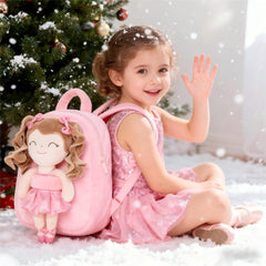 Gloveleya toddler backpack with plush doll, adjustable straps for comfortable wear.