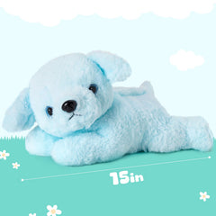 Glow Guards blue singing dog plush with droopy ears offers comforting companionship.