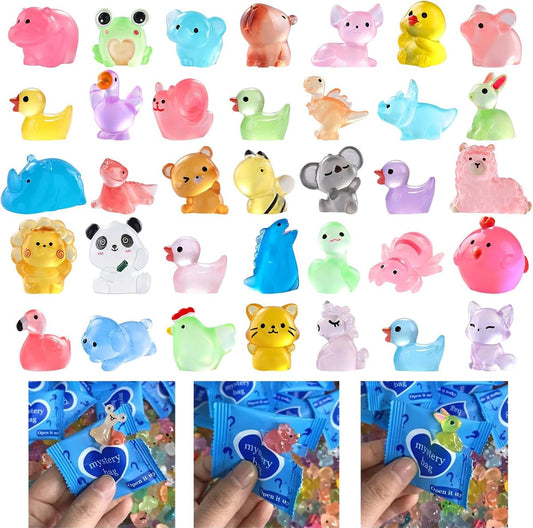 Glow Resin Mini Animals illuminate softly at night for magical desk or garden displays.