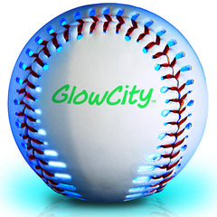 GlowCity Premium Leather LED Baseball charging via USB for night play.