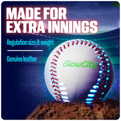 GlowCity Premium Leather LED Baseball held in hand during practice.