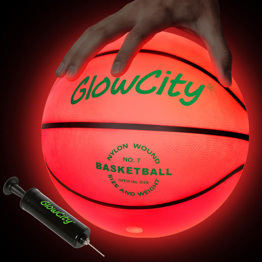 GlowCity Glow in the Dark Basketball with red glow for nighttime outdoor play
