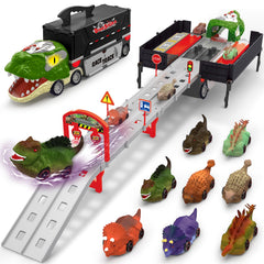 Gloween Dinosaur Transport Truck with Cars - front view for interactive play