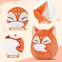 Glow Guards cuddly fox pillow on bed, perfect for relaxing moments