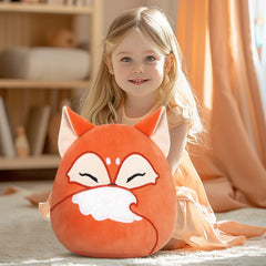 Glow Guards fox plush pillow in car and sofa for travel and lounging